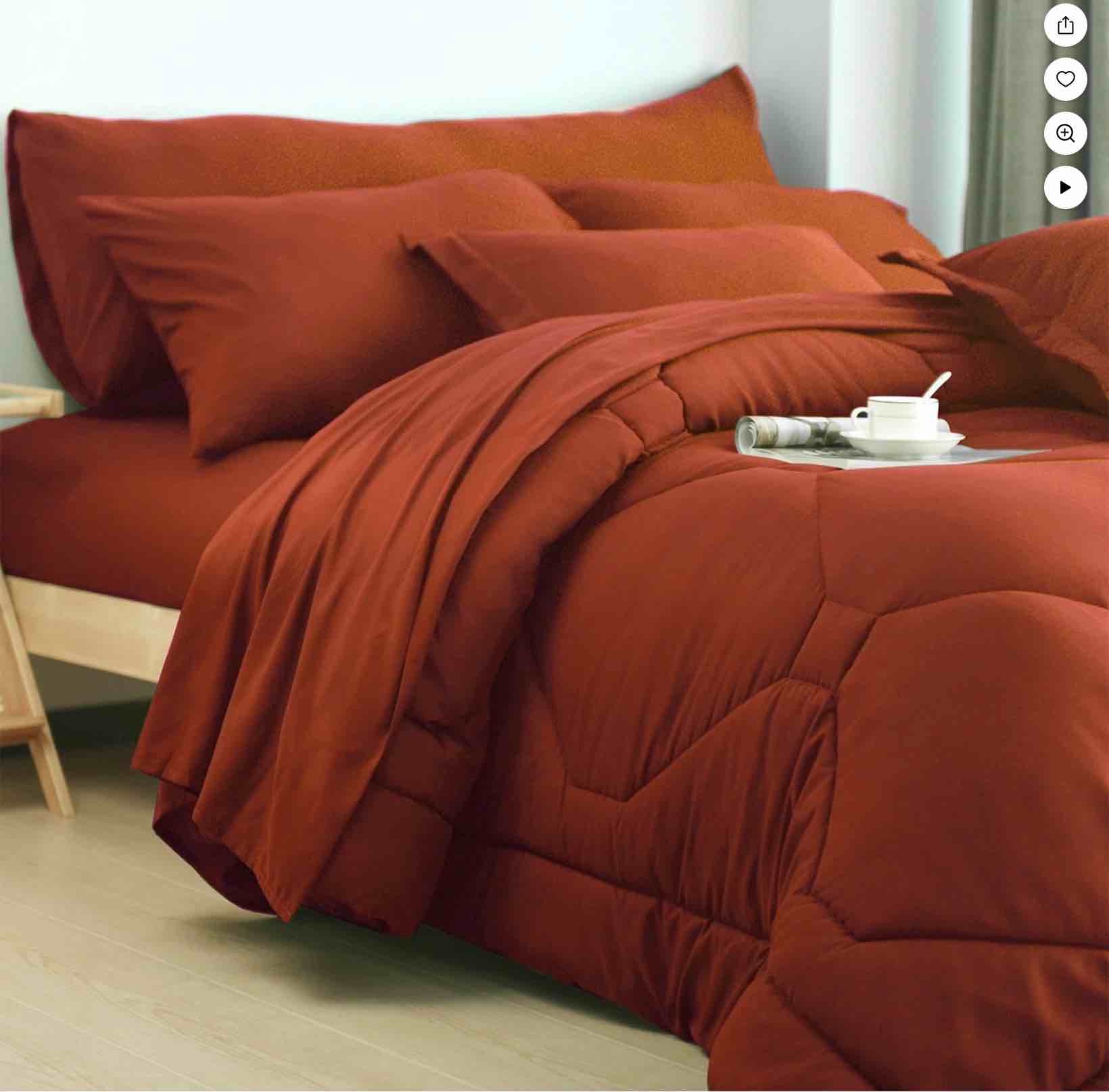 Condition photo showing Good Condition for HIG 8 PCS Modern Comforter Set with Sheets All Season Bed in a Bag, Terracotta, King Size