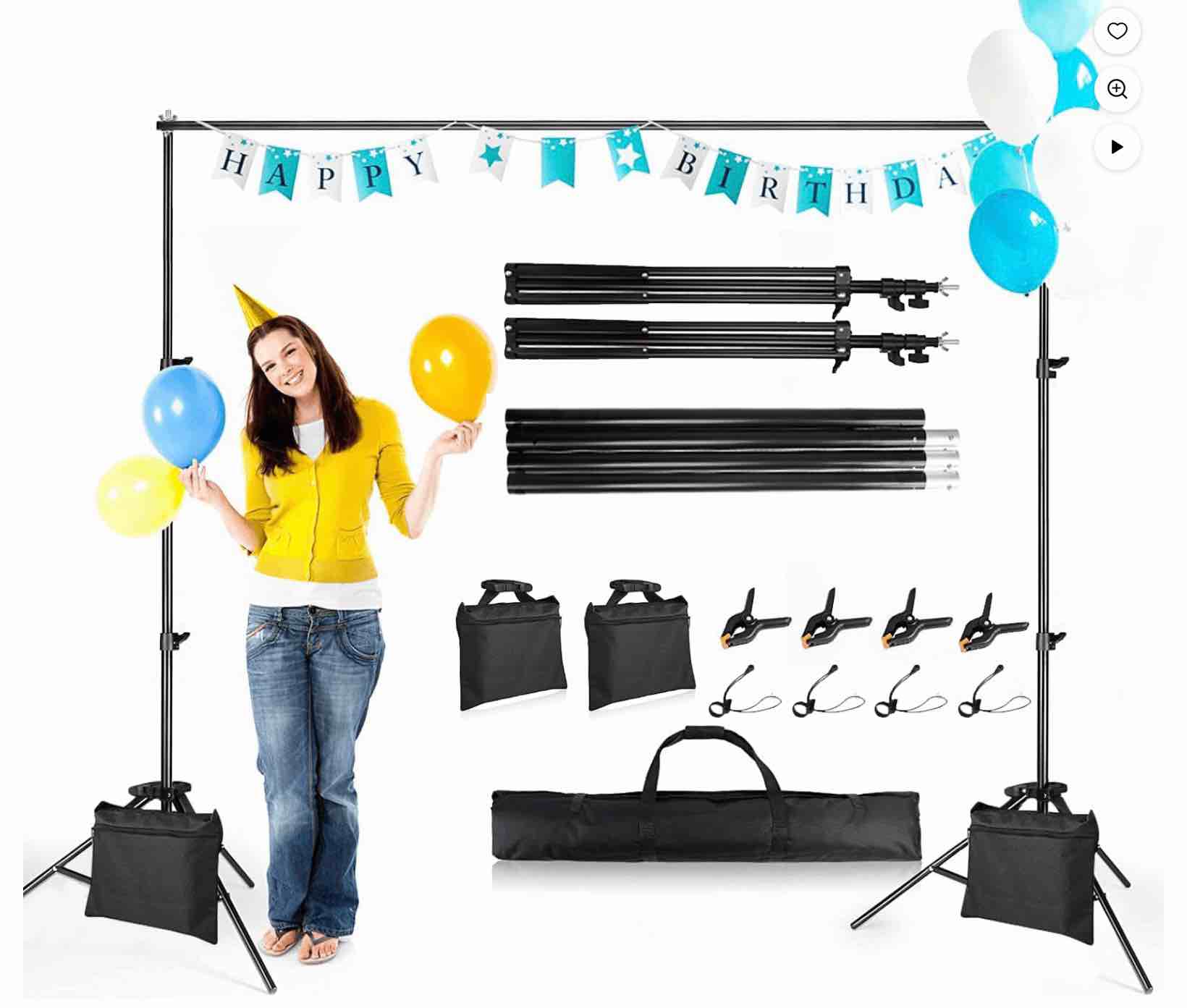 Backdrop Stand, 7.5 FT x 10 FT Adjustable Photography Background Support System Kit with Carrying Bag for Parties, Wedding, Photography, Advertising Display