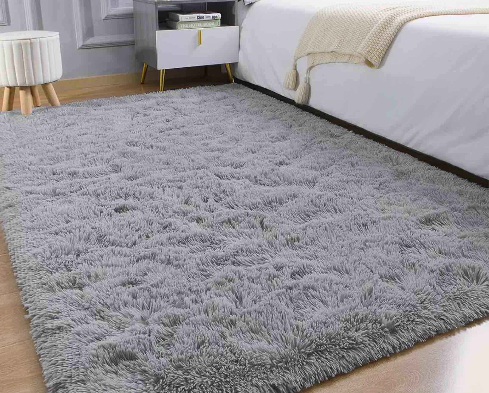 Condition photo showing As Is for Nefoso Shag Area Rug, 8ft x 10ft Soft Fluffy Area Rugs for Living Room Bedroom Decor Carpet, Light Gray