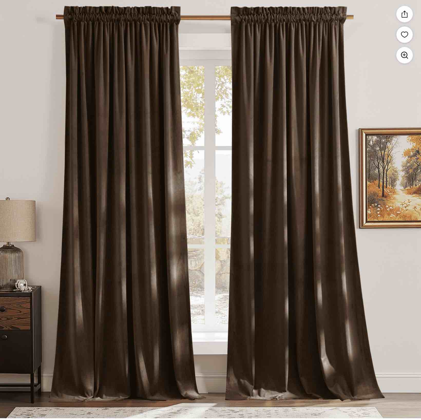 NICETOWN Blackout Velvet Curtains for Bedroom, Thermal Insulated Noise Reducing Room Darkening Rod Pocket Curtains Drapes Panels 52x102 inch 2 Panels, Brown