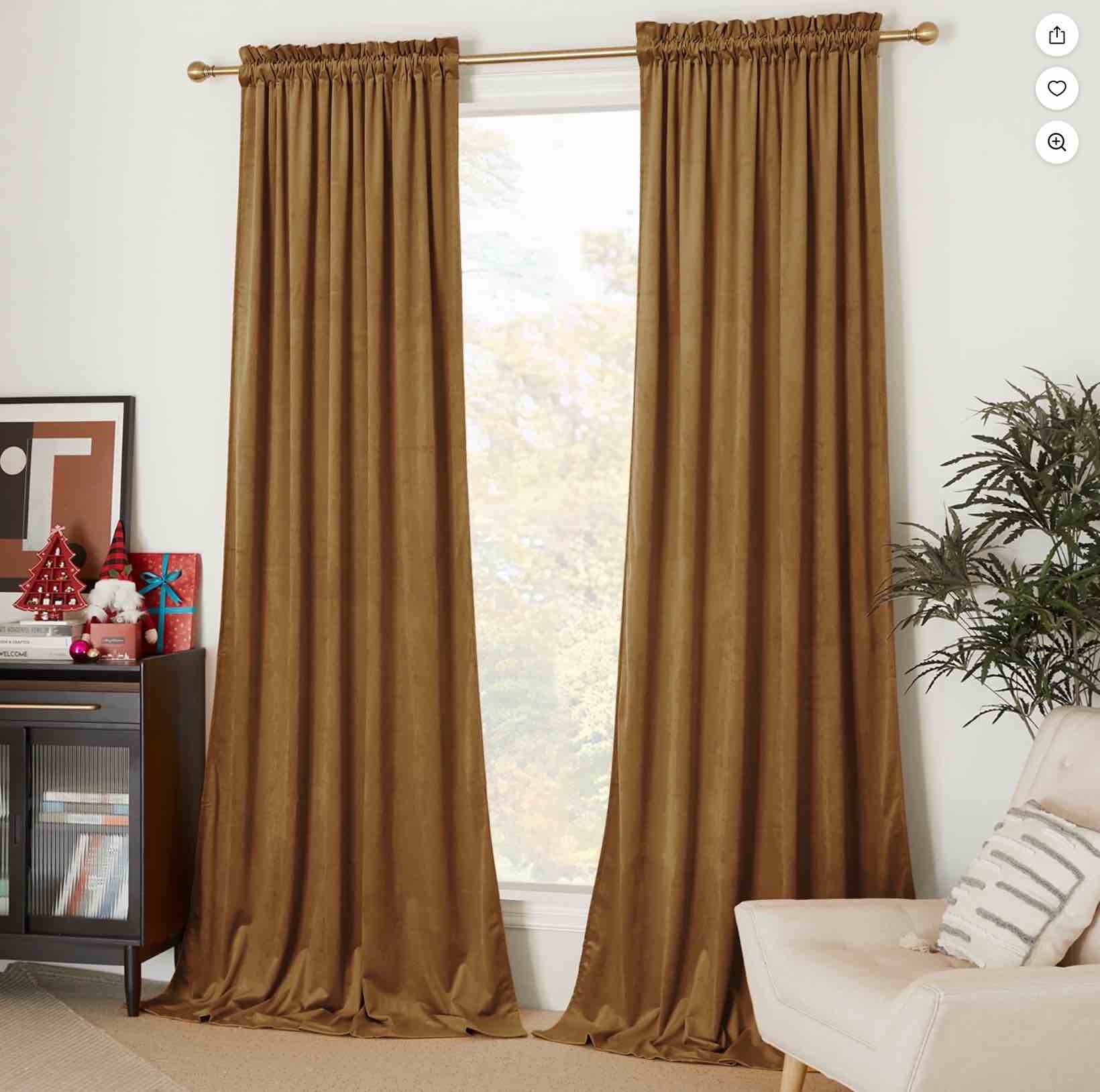 NICETOWN Velvet Blackout Curtains for Bedroom  Thermal Insulated Noise Reducing Energy Efficiency Privacy Luxury Velvet Curtains Room Darkening Rod Pocket Drapes  Gold Brown  52 x102   2 Panels
