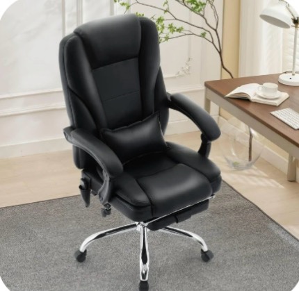 Condition photo showing Good Condition for Executive Office Chair with Massage & Heat, Comfy Reclining Ergonomic PU Leather Home Gaming Chair, Wide Seat Heavy Duty Big and Tall Office Chairs 500LBS with Foot Rest & Lumbar Support Pillow,Black