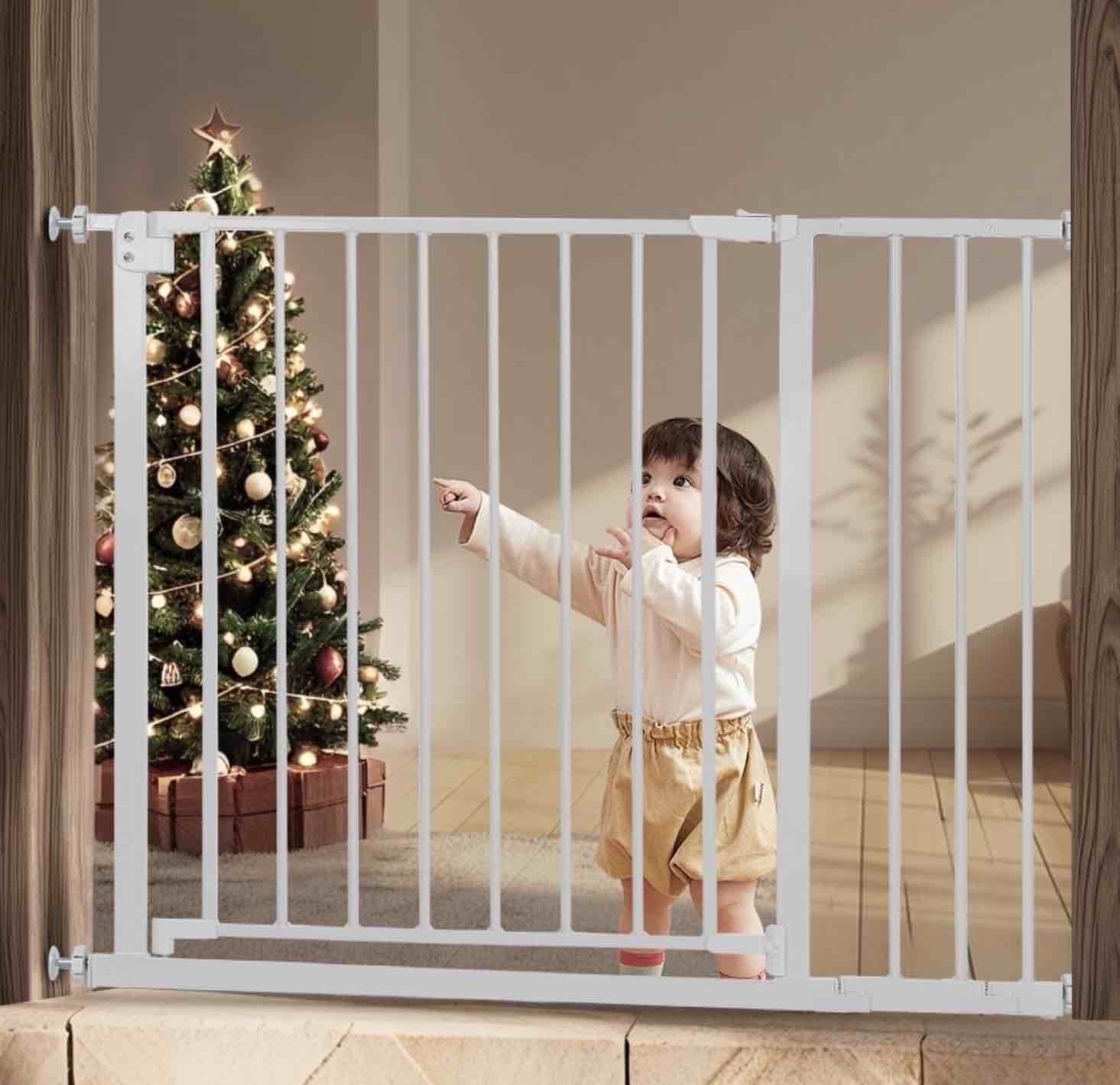 baby safety gate, baby gates for top stairs doorway, 29.5''- 40.5''wide pressure mount, white