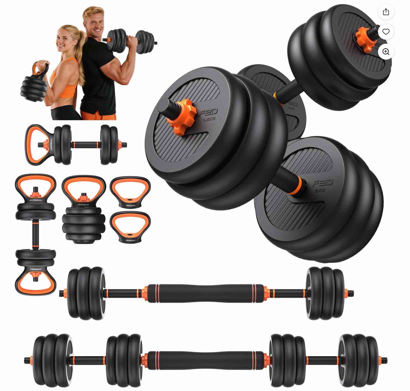 upgo adjustable dumbbells  70lbs free weight set with connector  6 in1 dumbbells set as barbell  kettlebells  push up stand  fitness exercises for home gym suitable men/women