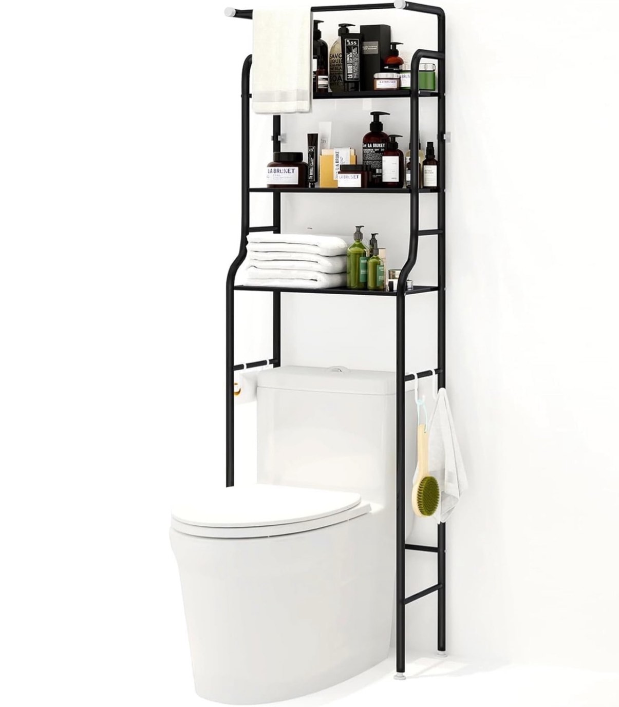 susuzi over the toilet storage shelf 3-tier bathroom organizer rack metal bath shelves space saver freestanding above toilet stand for bathroom laundry, black