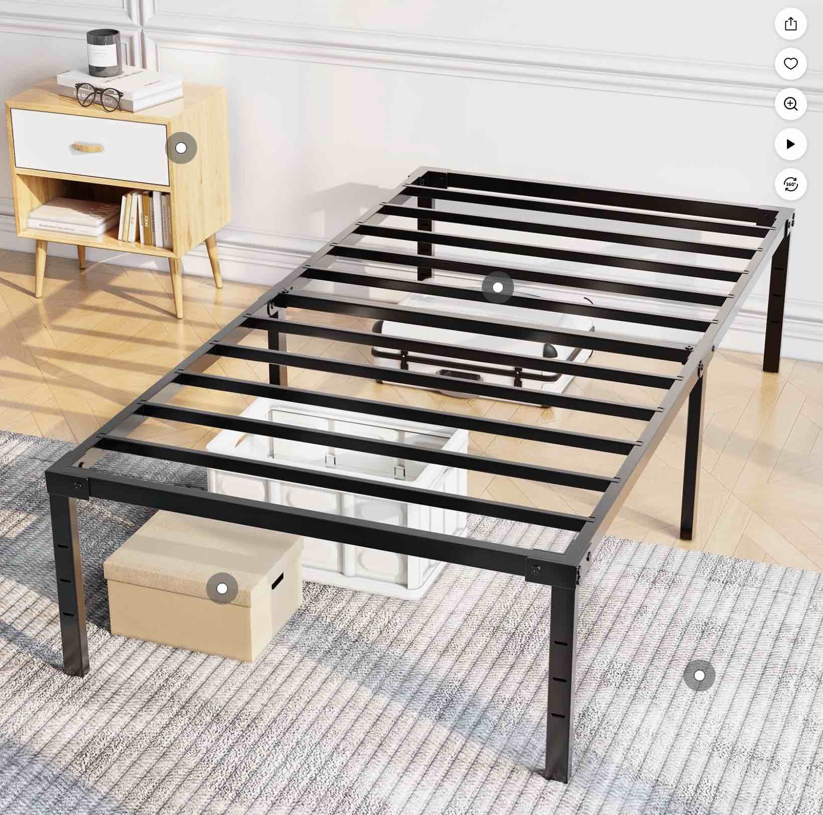 capri twin bed frame, 18 inch high metal platform bed frame, 2200 lbs weight capacity, heavy duty, noise free, easy assembly, black