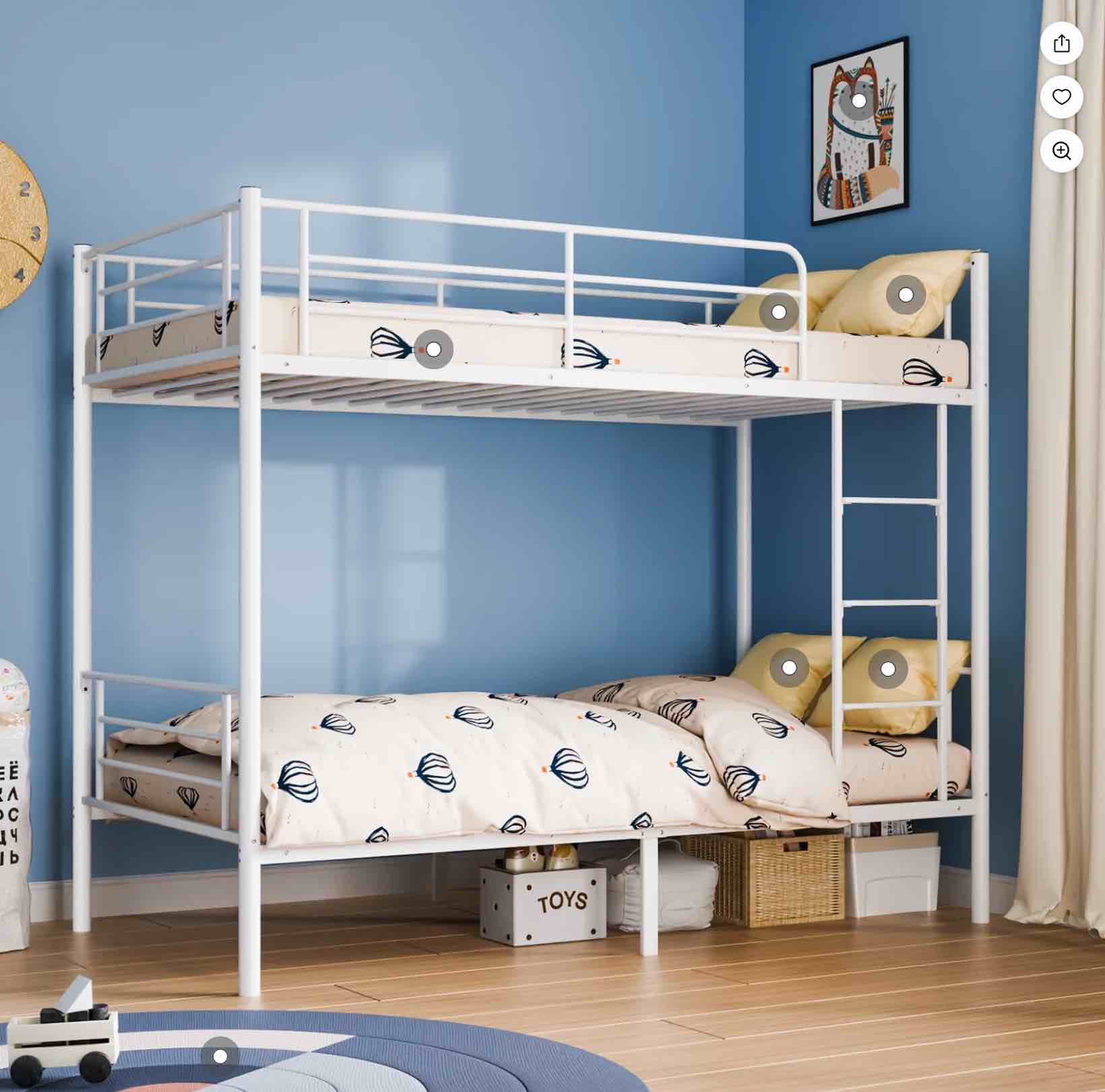 zimtown metal bunk bed twin over twin heavy duty bed frame with safety guard rails & flat ladder for kids teens adults  white