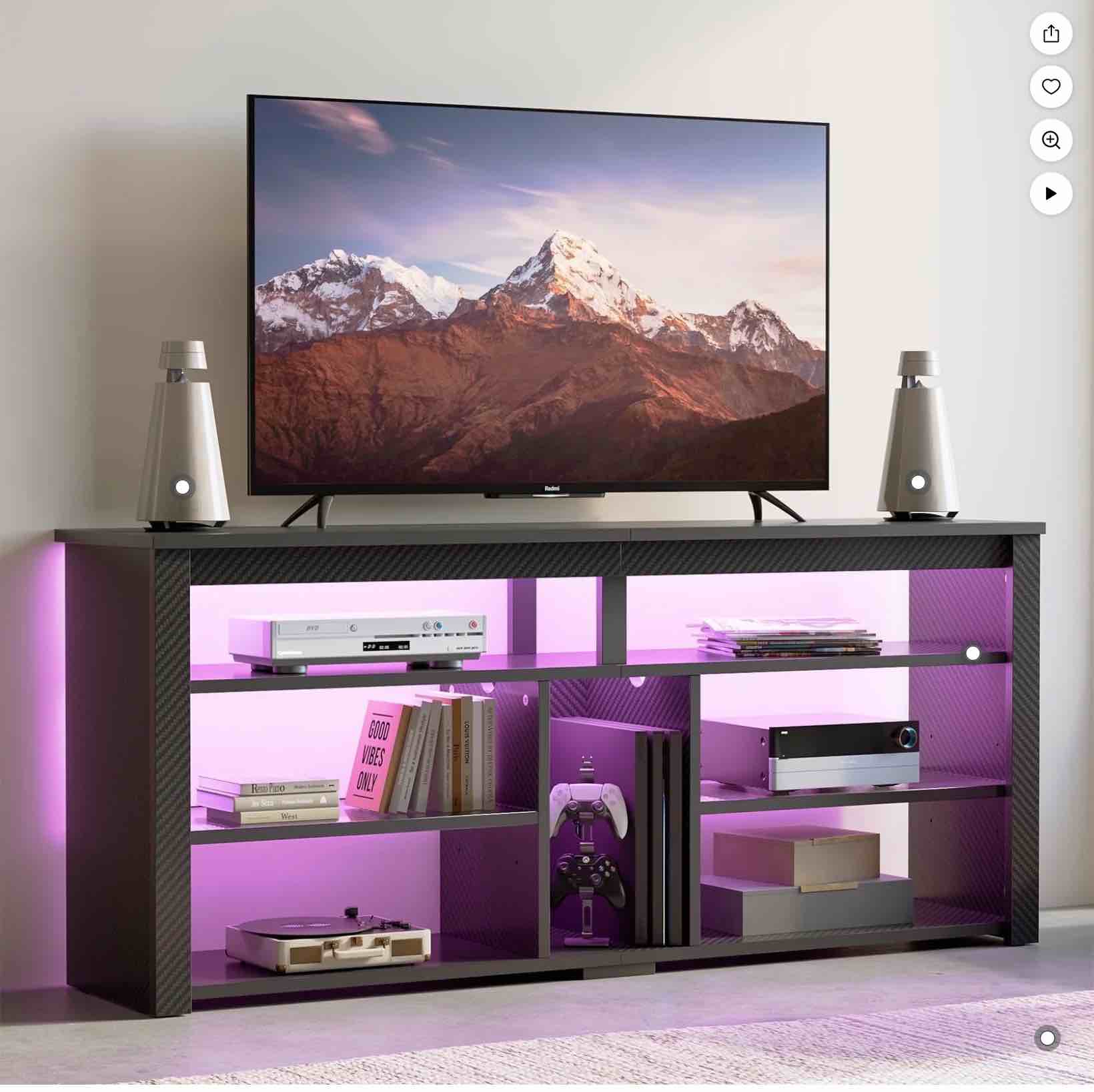 bestier tall tv stand for 65" tvs,entertainment center with ps5 storage,led tv stands for living room,tv console with adjustable storage shelf,carbon fiber black tv stand