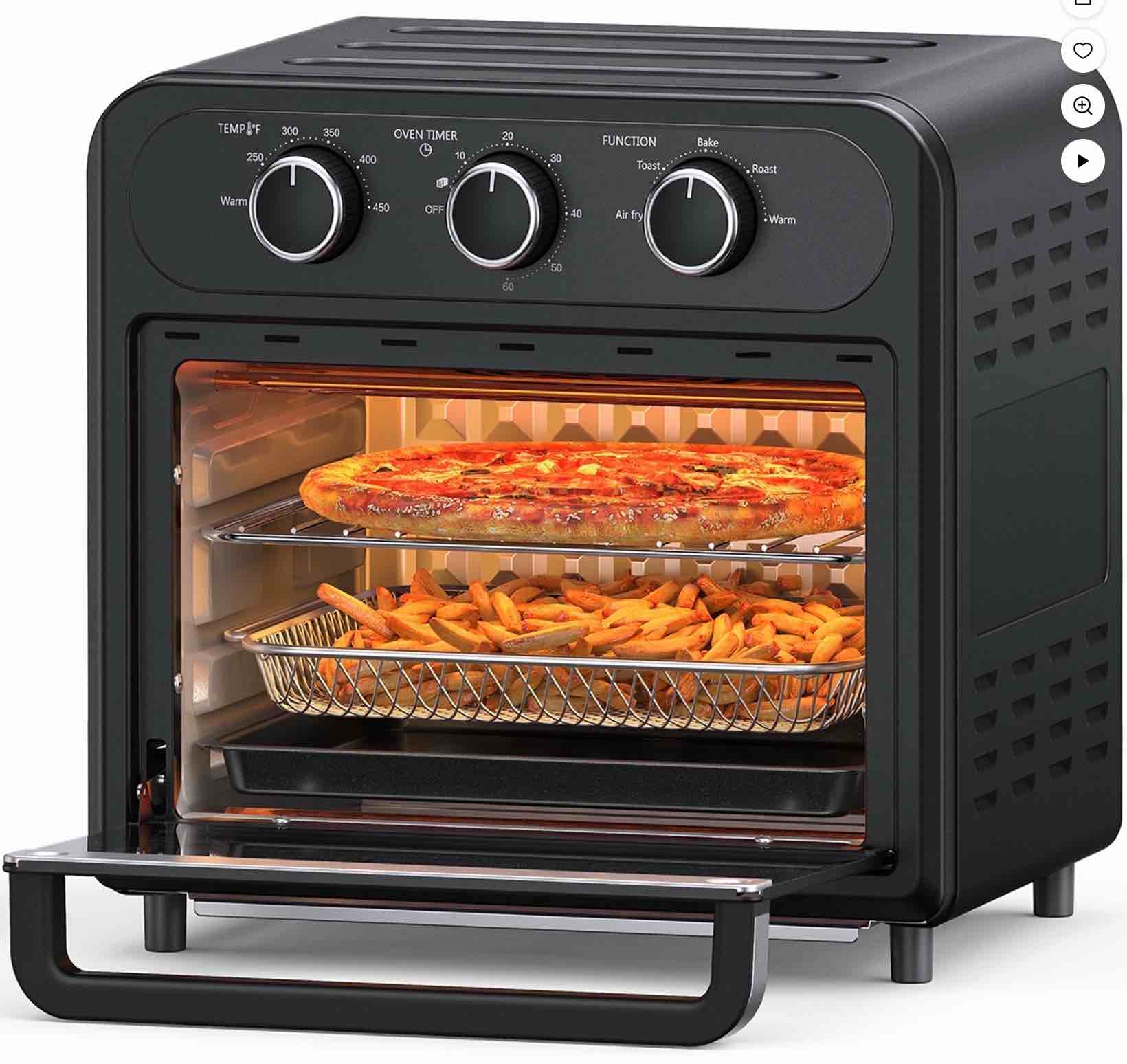 taotronics air fryer  1700w 14.8 quart  5 in 1 toaster oven countertop  oil-less cooking  stainless steel  black