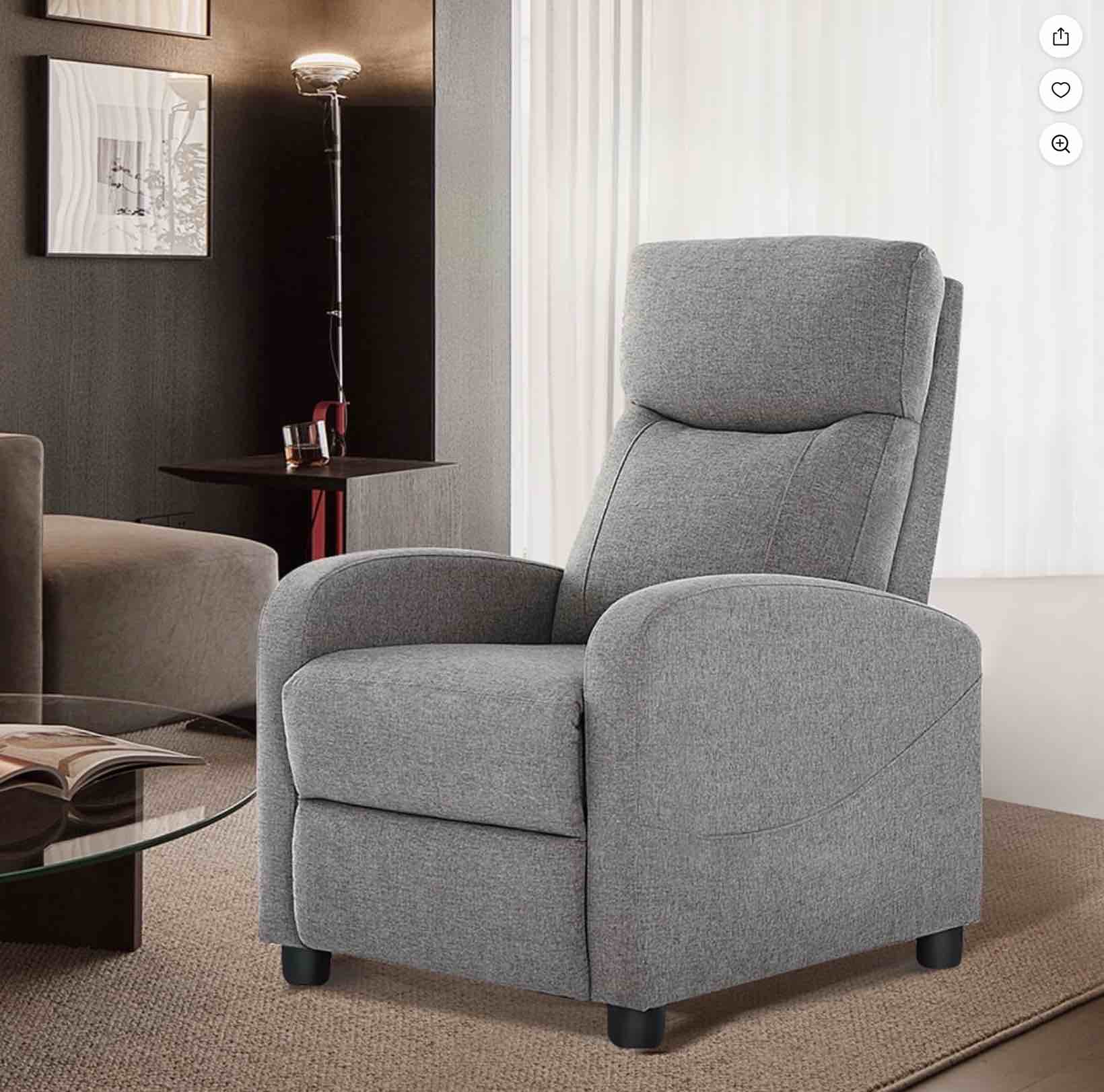 edx massage recliner chair, small recliner sofa chair with padded seat and massage backrest for home theater living room, grey