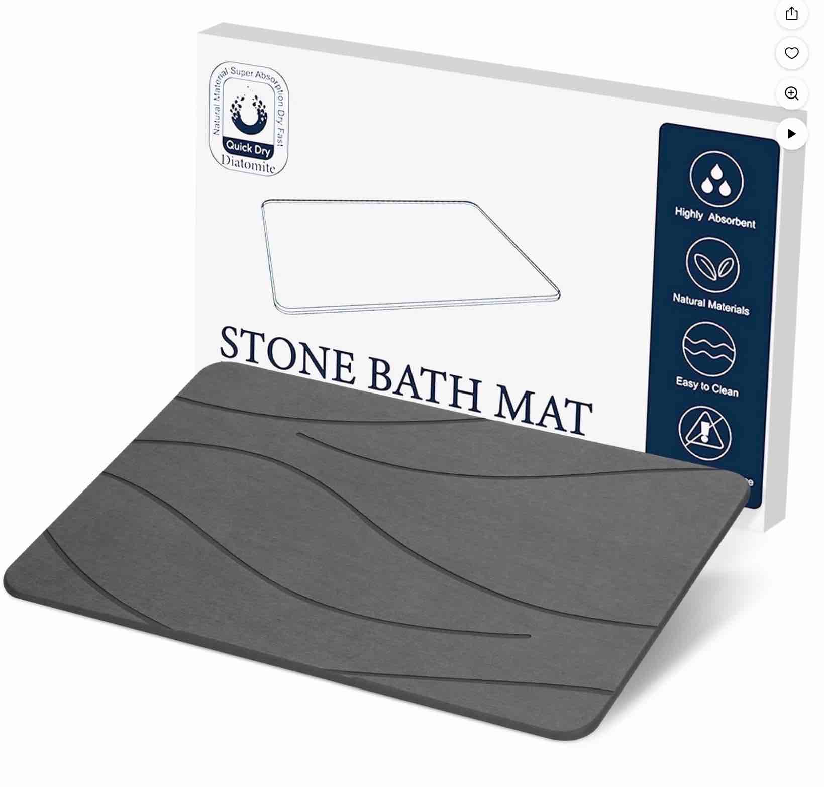 lizevinc stone bath mat, non-slip diatomaceous earth, super absorbent quick dry diatomite shower mat for bathroom floor, fast drying bathroom mat, 23.6" x 15.4", deep gray