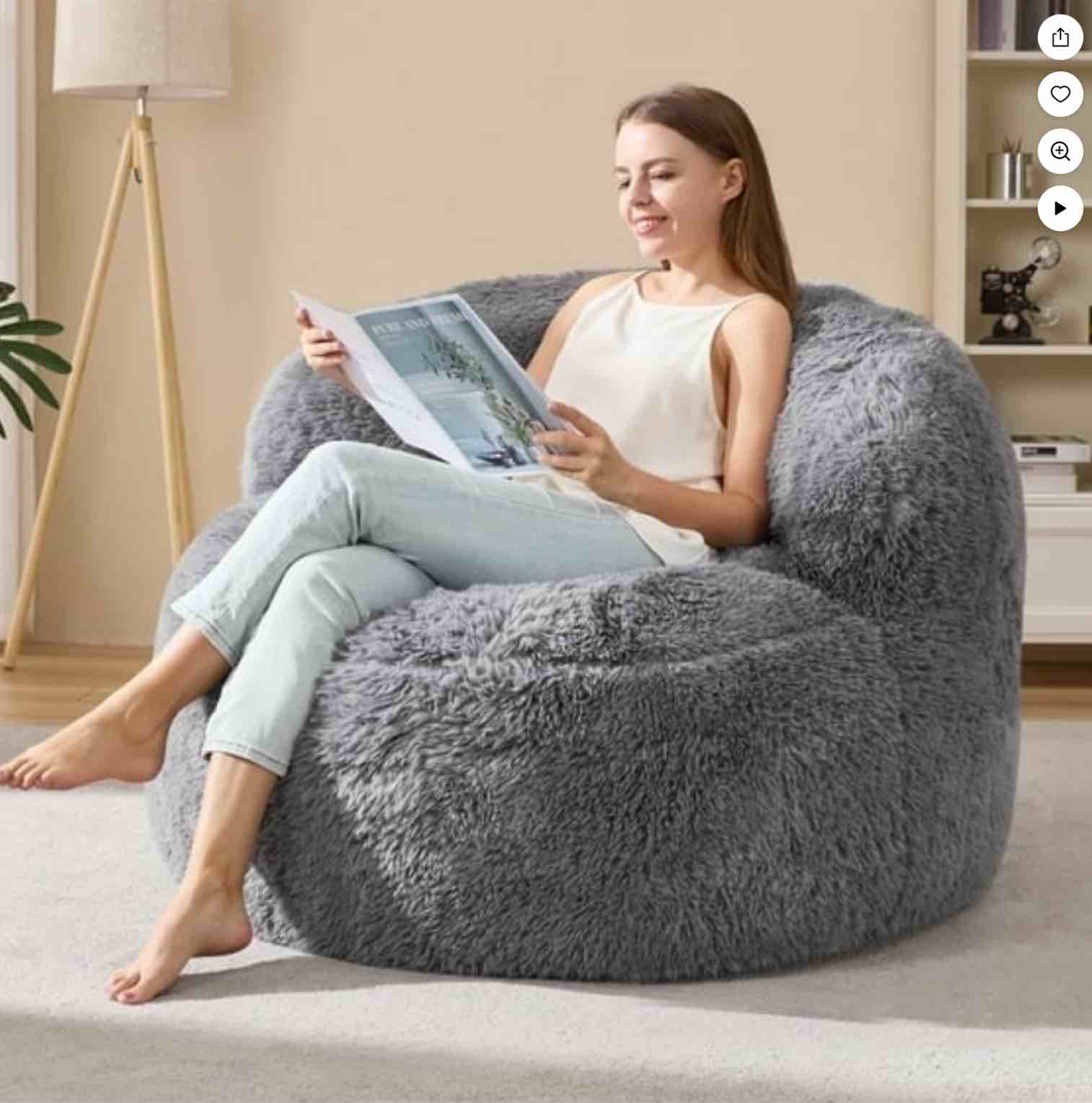 hobestluk bean bag chair big bean bag chairs for adults giant adult bean bag chair with foam filler large beanbags with stuffed back lazy sofa, grey -standard