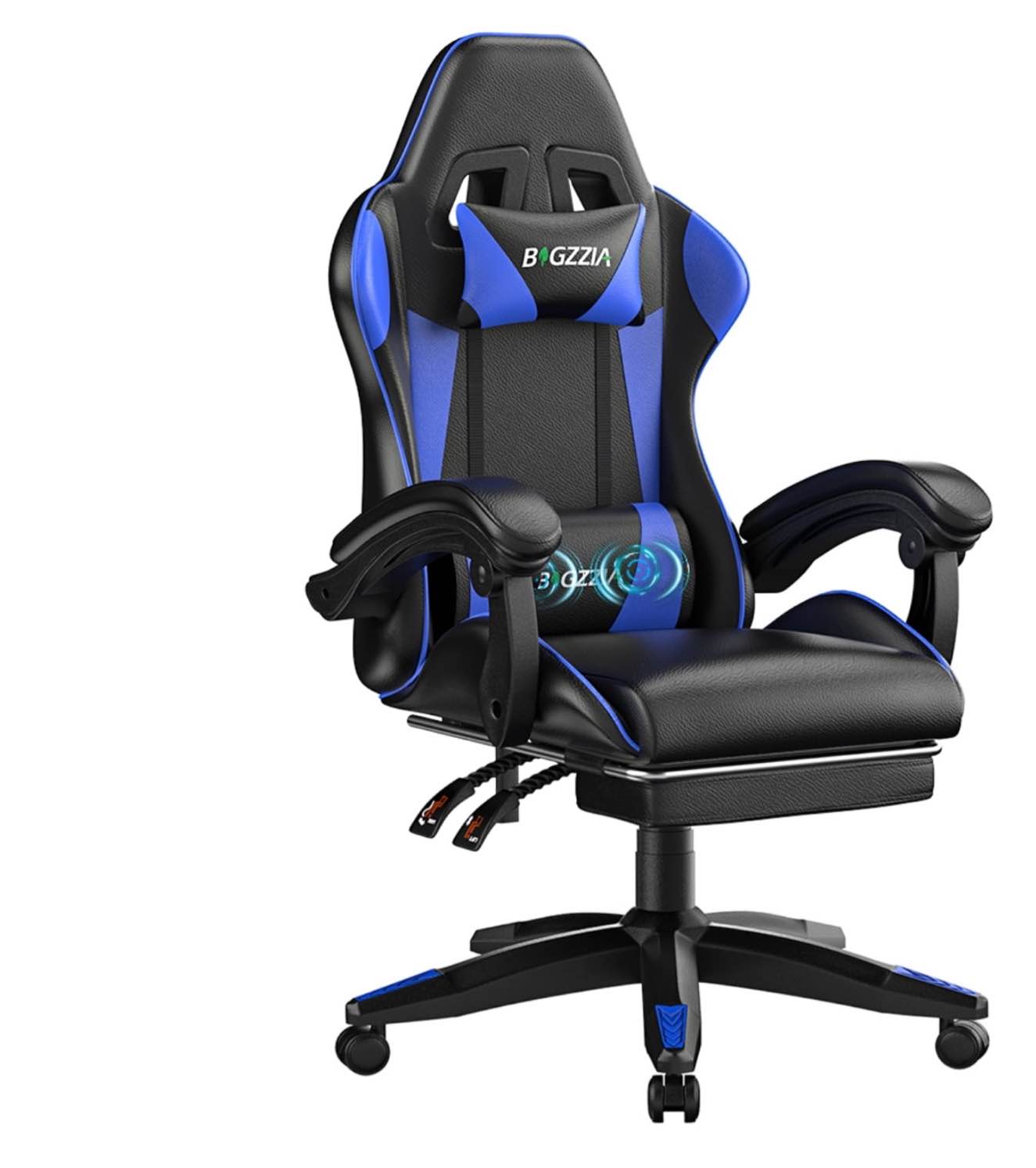 seenda gaming chair, seenda video game chair with footrest and lumbar support, ergonomic computer chair height adjustable with swivel seat and headrest, blue