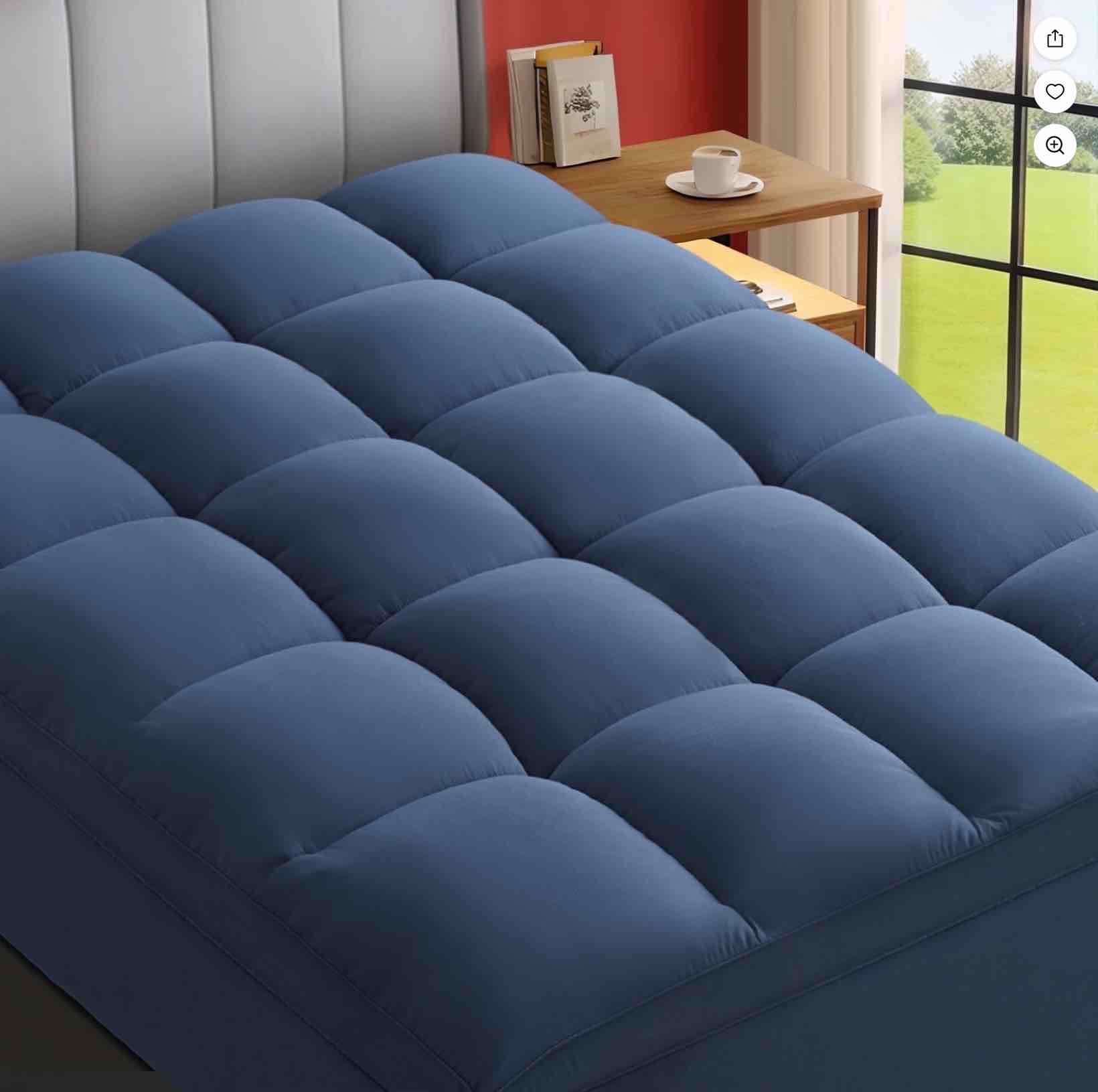 emonia 100% 400tc mattress topper twin for back pain, 900gsm mattress pad pillow top, quilted fitted mattress protector cover with 8-21" deep elastic pocket, soft comfort breathable (dark blue, twin)