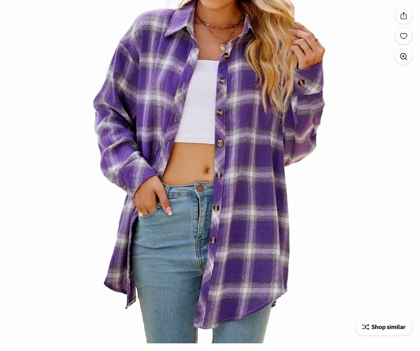 Fantaslook Plaid Flannel Shirts for Women Oversized Long Sleeve Button Down Shirts Blouses Tops size M