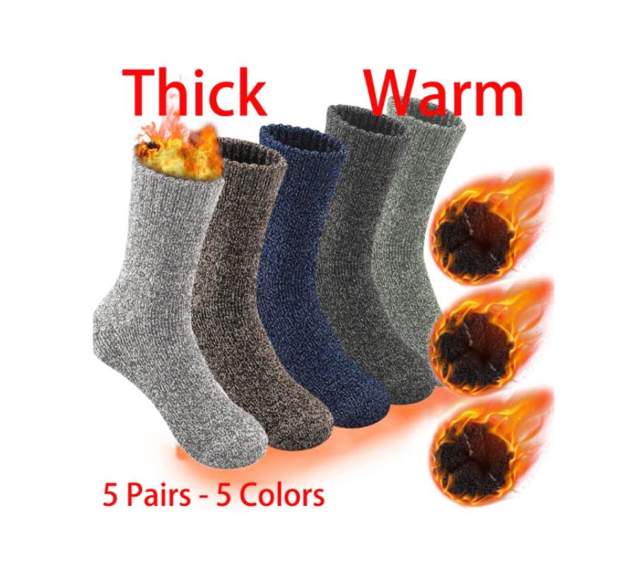 5 Pairs Merino Wool Socks for Men Thick Winter Wool Hiking Socks Warm Breathable Crew Mens Socks?Fit USA Size 7-13)