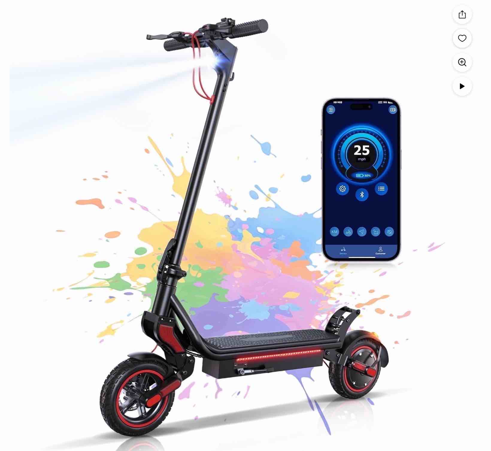 LiteFive LF8 Electric Scooter for Adults, 750W Motor 9.3" Tire, Top 25 Mph Speed 28 Miles Range Escooter with Ambient Lighting, Dual Rocker Arm Suspension & 3 Brake Systems