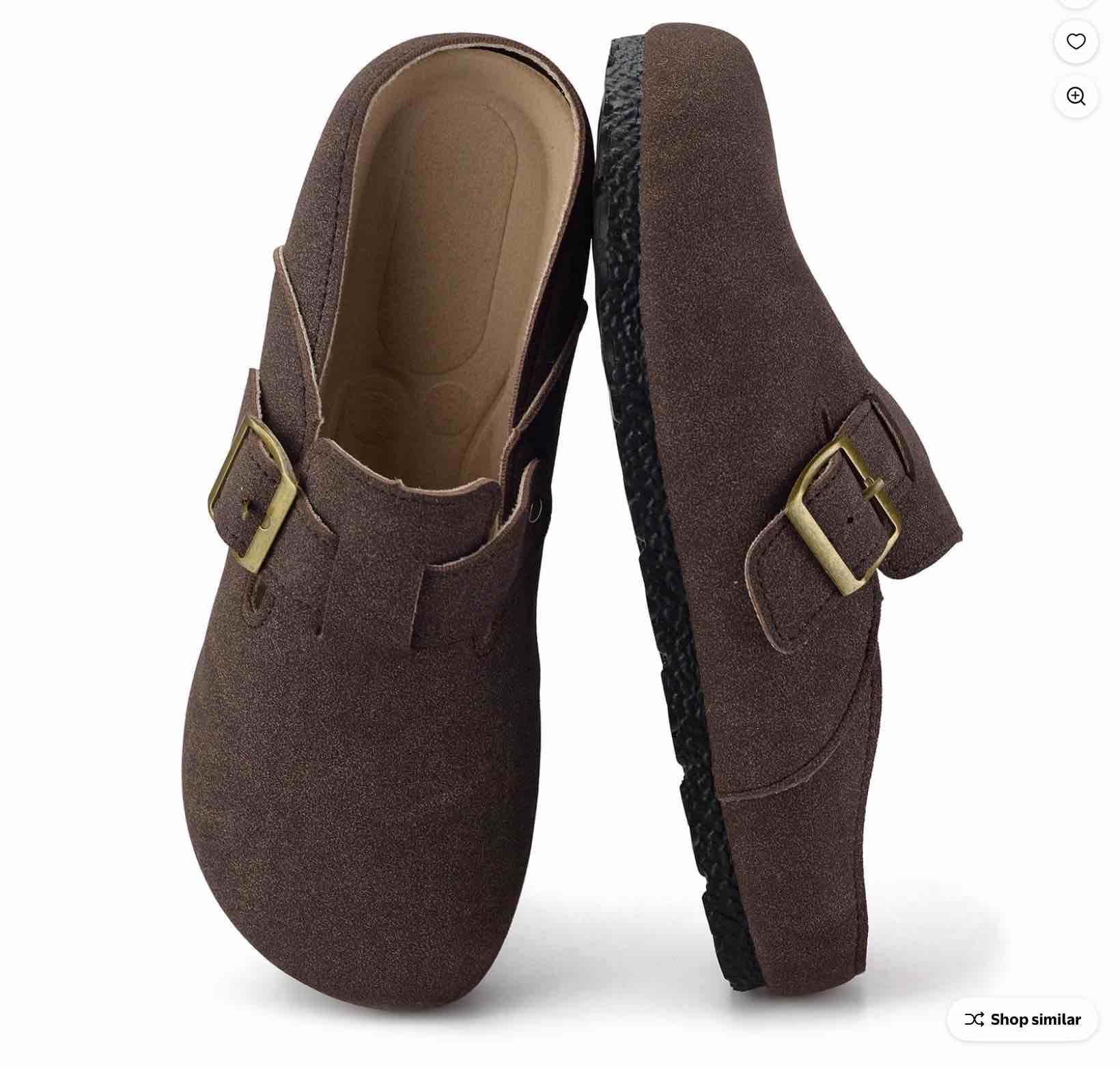 6.5 BERANMEY Women's Suede Clogs & Mules Stylish Leather Mules with Arch Support and Cork Footbed Couple's Clogs for Women and Men