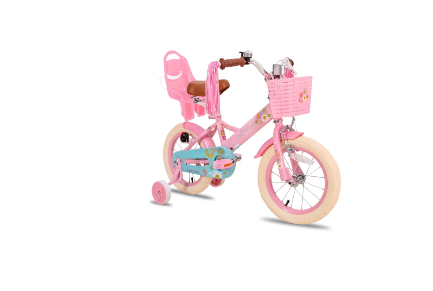joystar little daisy 14 inch kids bike for 3 4 5 years girls with handbrake children princess bicycle with training wheels basket streamer toddler cycle bikes pink