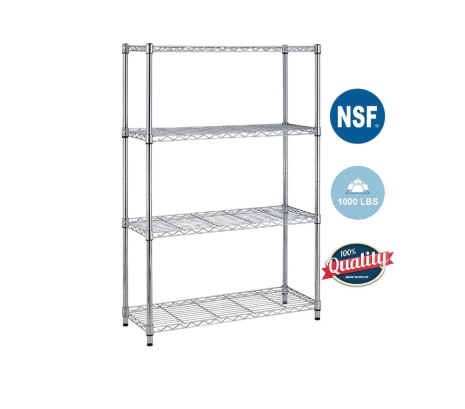 BestOffice 4 Shelf Wire Shelving Height Adjustable Metal Shelving for 1000 LBS Capacity Chrome