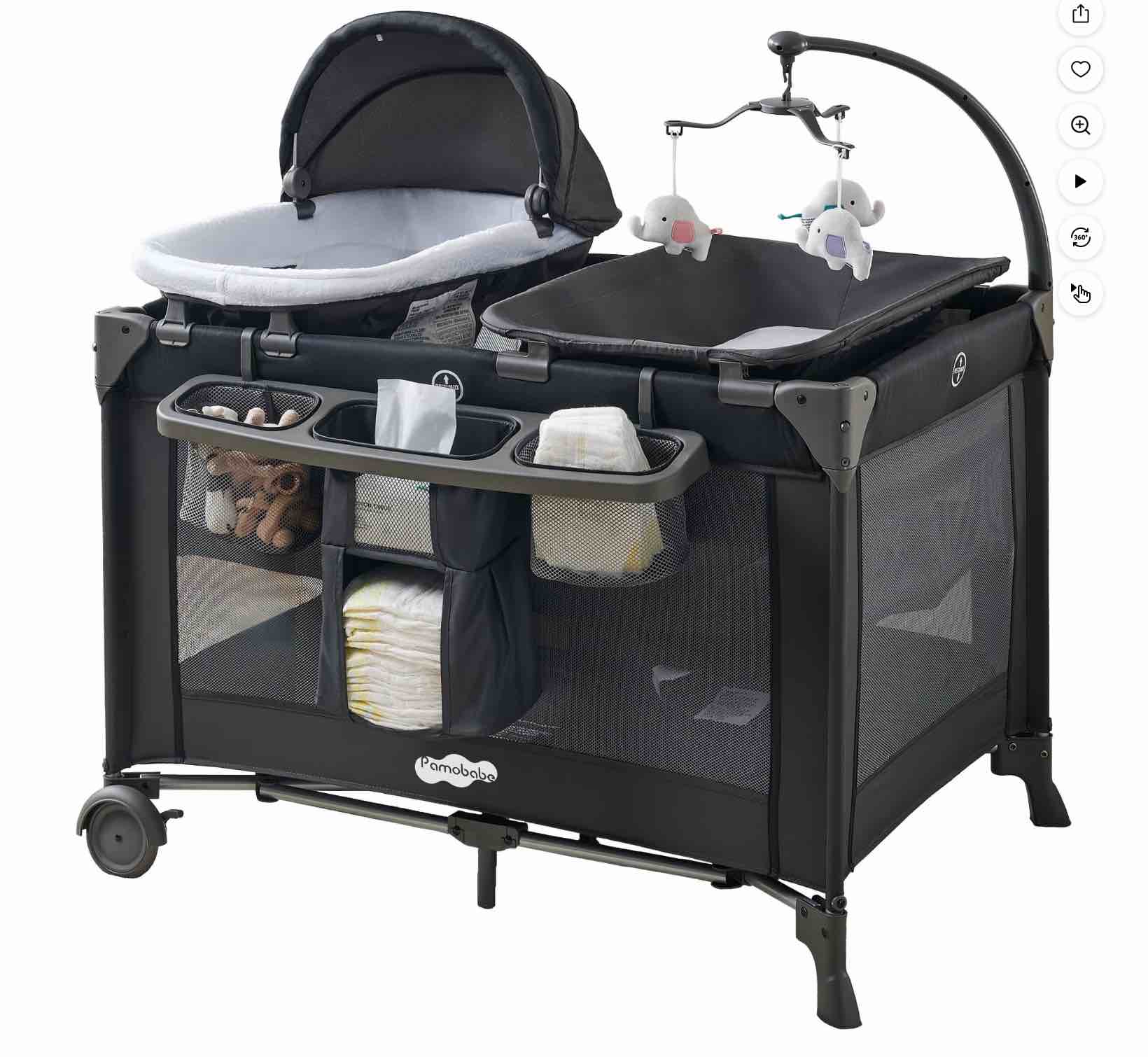 Pamo Babe 4-in-1 Baby Playard with Bassinet & Changing Table for Newborn