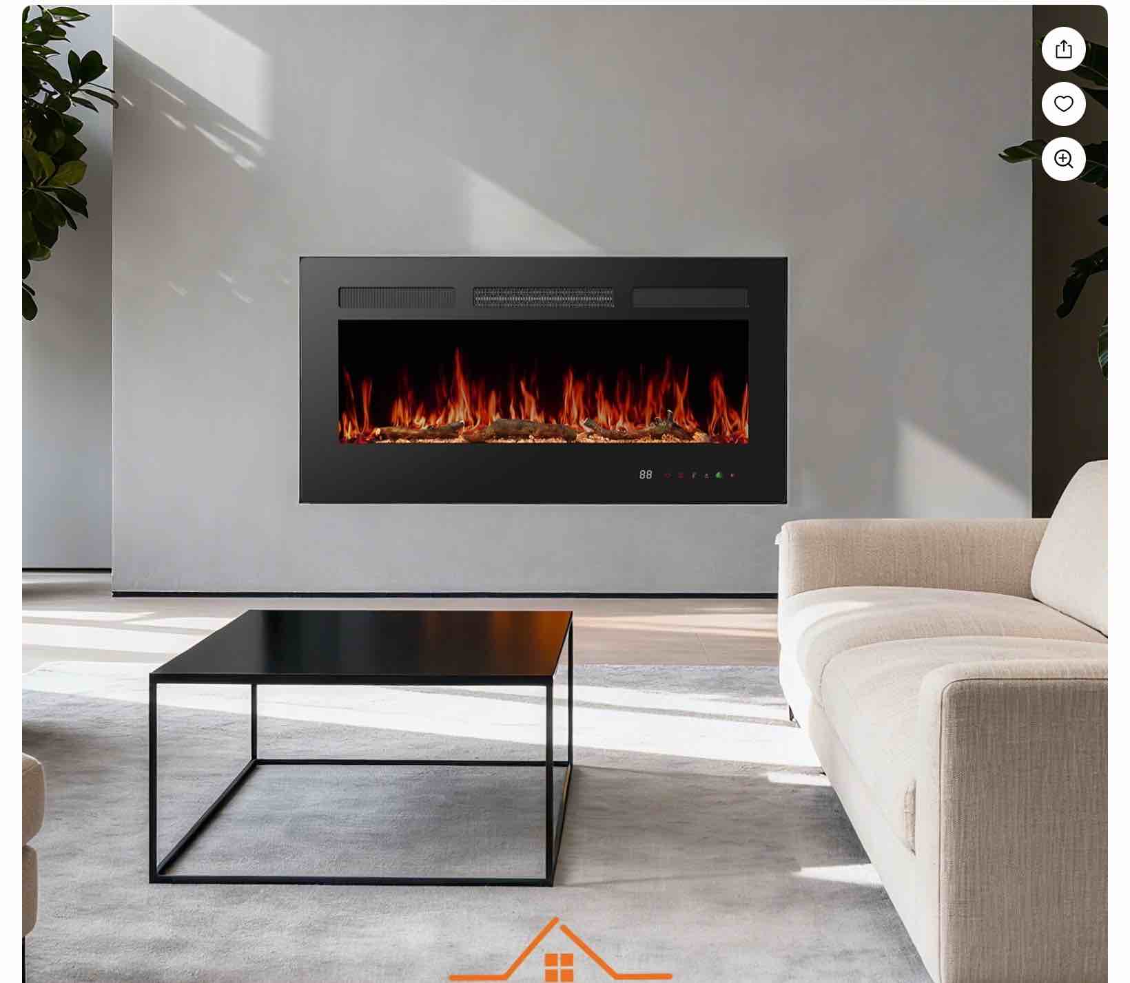 edx 36"Electric Fireplace, 1500W, 13 Adjustable Flame Colors, 12-Hour Timer, Low-Noise Design, Supports Wall-Mounted/Freestanding/Built-In Installation