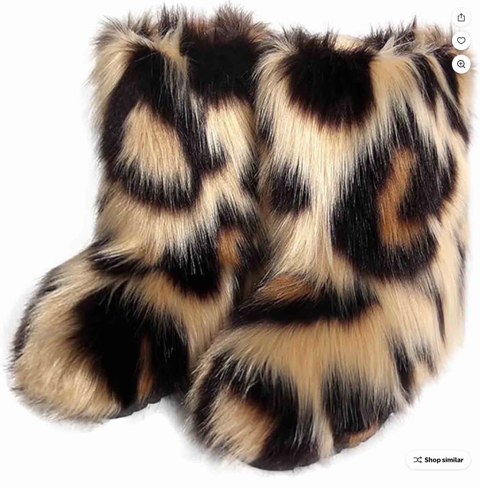 Faux Fur Boot For Women Furry Fluffy Comfy Plush Warm Outdoor Mid-Calf Boots with Round Toe size 40