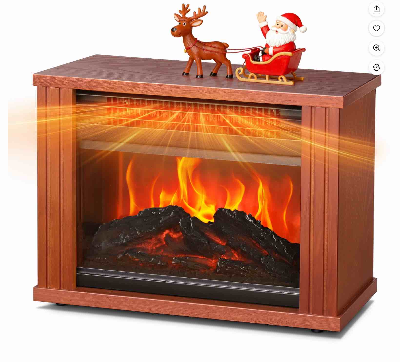 LifePlus Small Electric Fireplace Heater Tabletop 13.5" Energy Efficient Indoor Fireplace Space Heater Portable Wood Cabinet 3D Flame for Home Decor