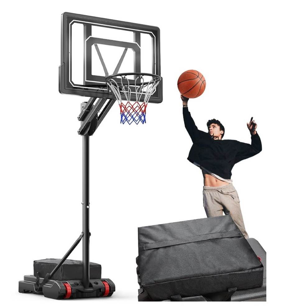 virnaz 33 in. portable basketball hoop & goal system for outdoor indoor court 5.5 - 9.5 ft. easy height adjustable with weight bag