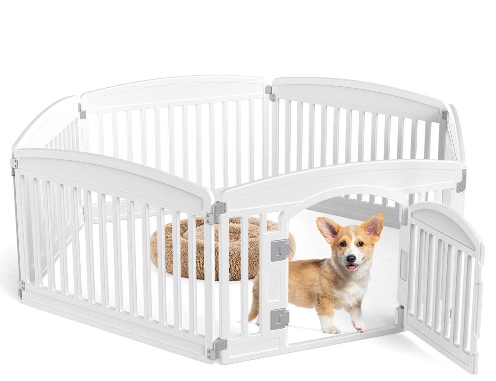 CONCETTA Plastic Dog Playpen 24 Inch, 6-Panel Pet Fence for Small Dog, White