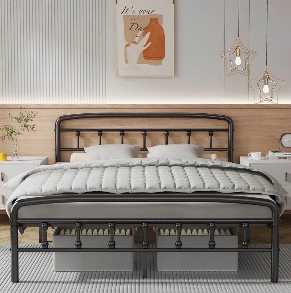 Queen Bed Frame with Headboard,Victorian Style Headboard and Footboard, No Squeak, Heavy Duty 1500lbs Support, Easy 30-Min Tool-Free Assembly, No Box Spring Needed/Underbed Storage