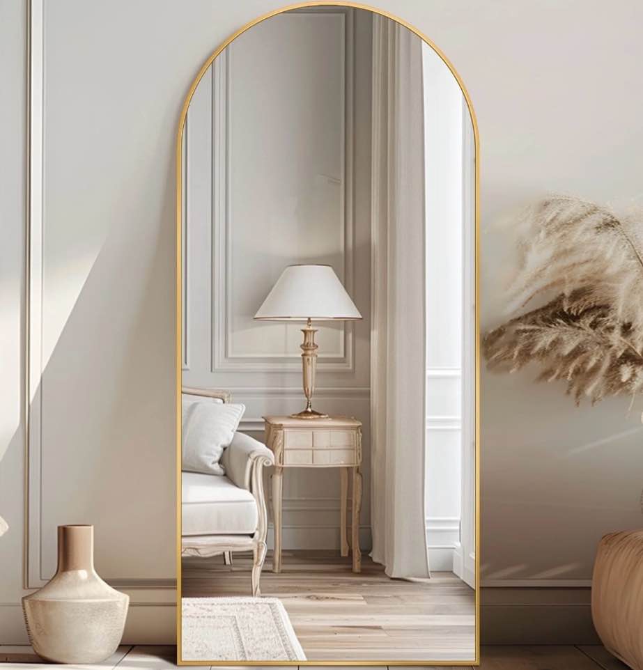 Antok Arched Full Length Floor Mirror 68"x26" Full Body Mirror with Stand, for Bedroom, Living Room, Cloakroom, Gold