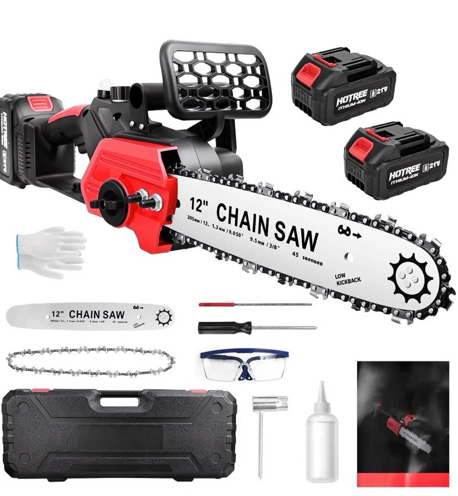 hotree 12 inch cordless chainsaw, 21v electric handheld chainsaw for tree trimming, wood cutting, outdoor yard work