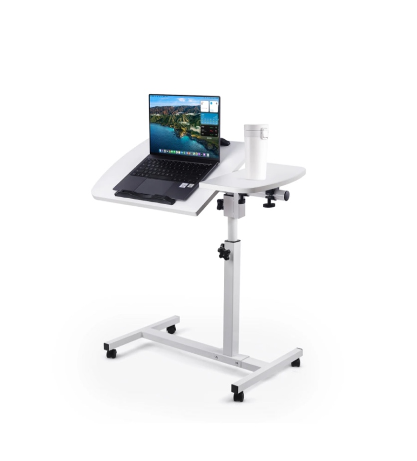 FOUKUS Mobile Compact Standing Desk: Height Adjustable Rolling Laptop Desk  Portable Laptop Stand 27.7  x 15.6  - White