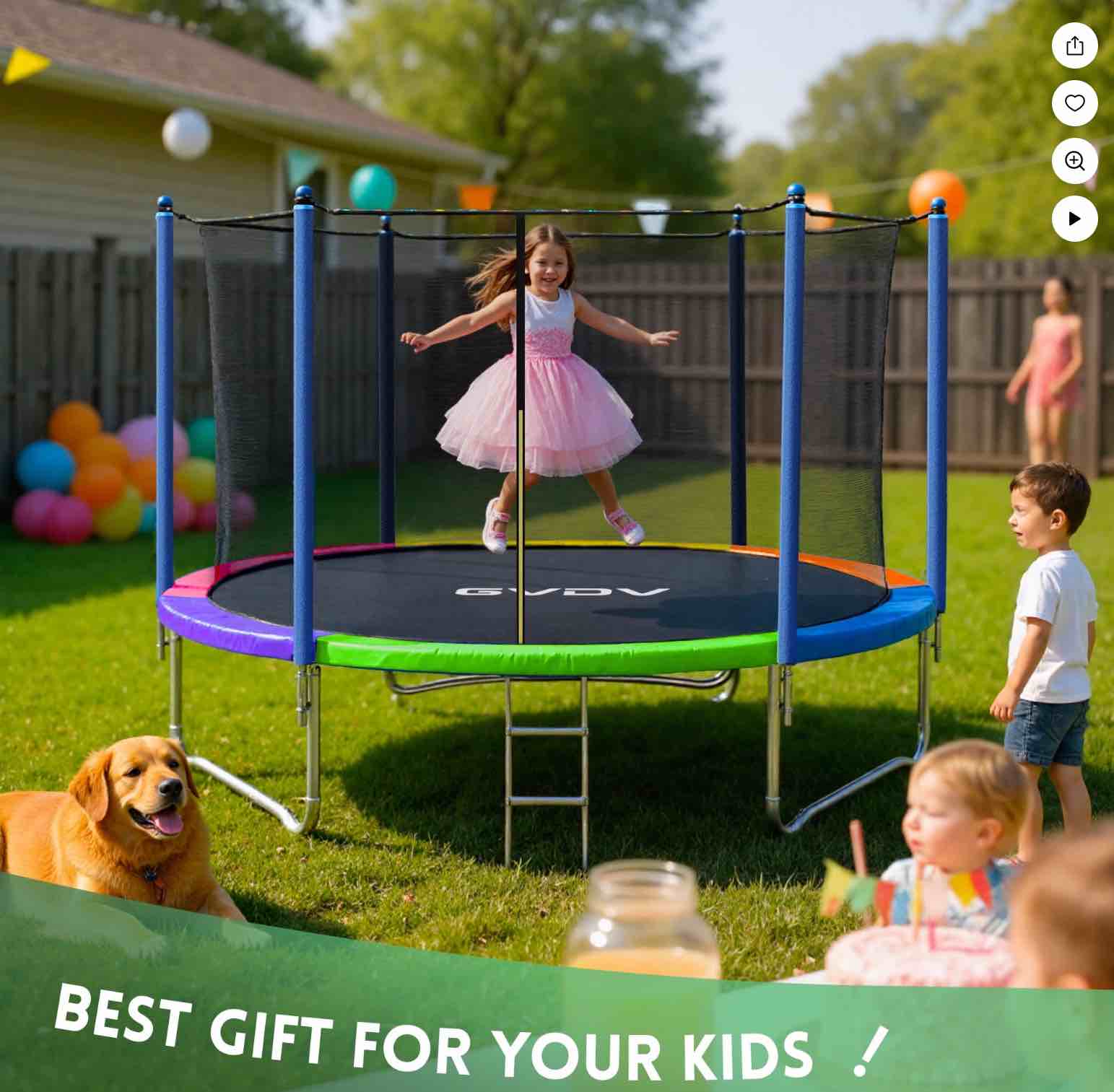 GVDV Outdoor Trampoline, 8' Backyard Recreational Trampoline with Enclosure for Kids & Adults