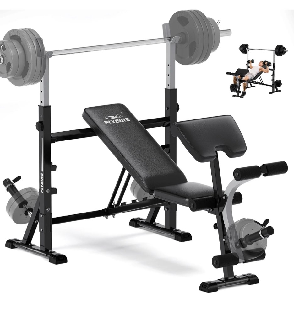 UPGO Standard Weight Bench  Bench Press Set with Preacher Curl Pad and Leg Developer for Home Gym Full-Body Workout 900lbs Max Weight
