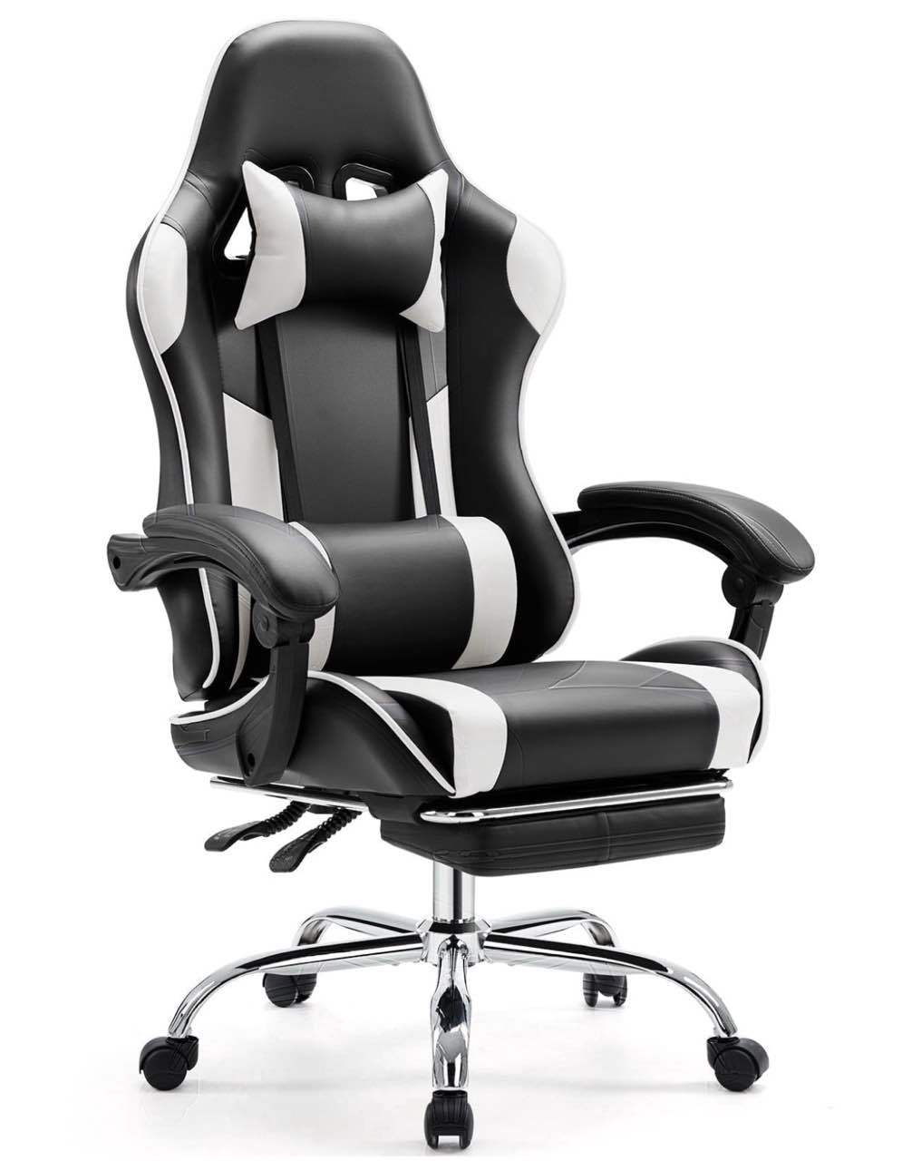 EDX Ergonomic Gaming Chair High Back Office Chair with Lumbar Support and Adjustable Armrests Swivel Racing Chair, Black and White