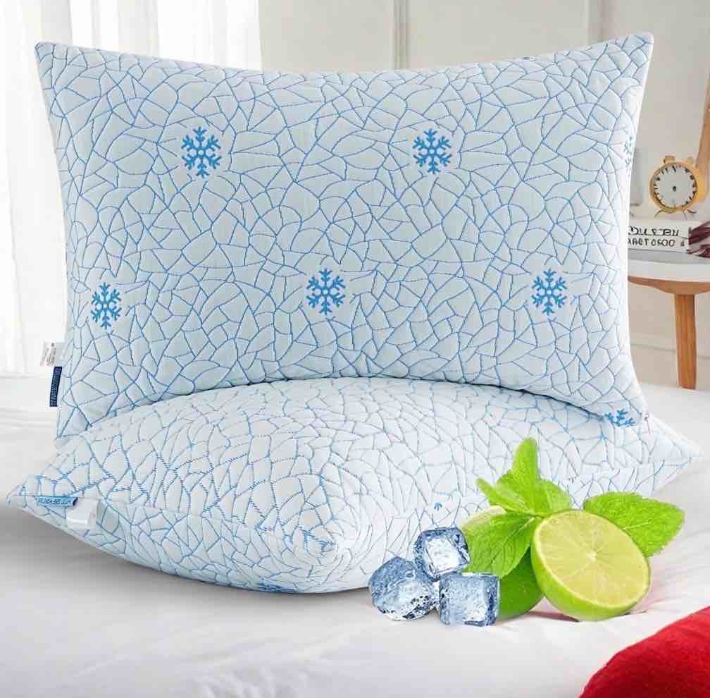 emonia cooling memory foam queen pillows set of 2,adjustable support & heat dissipation tech for side,back,stomach & hot sleepers, oeko-tex certified (30"x20")