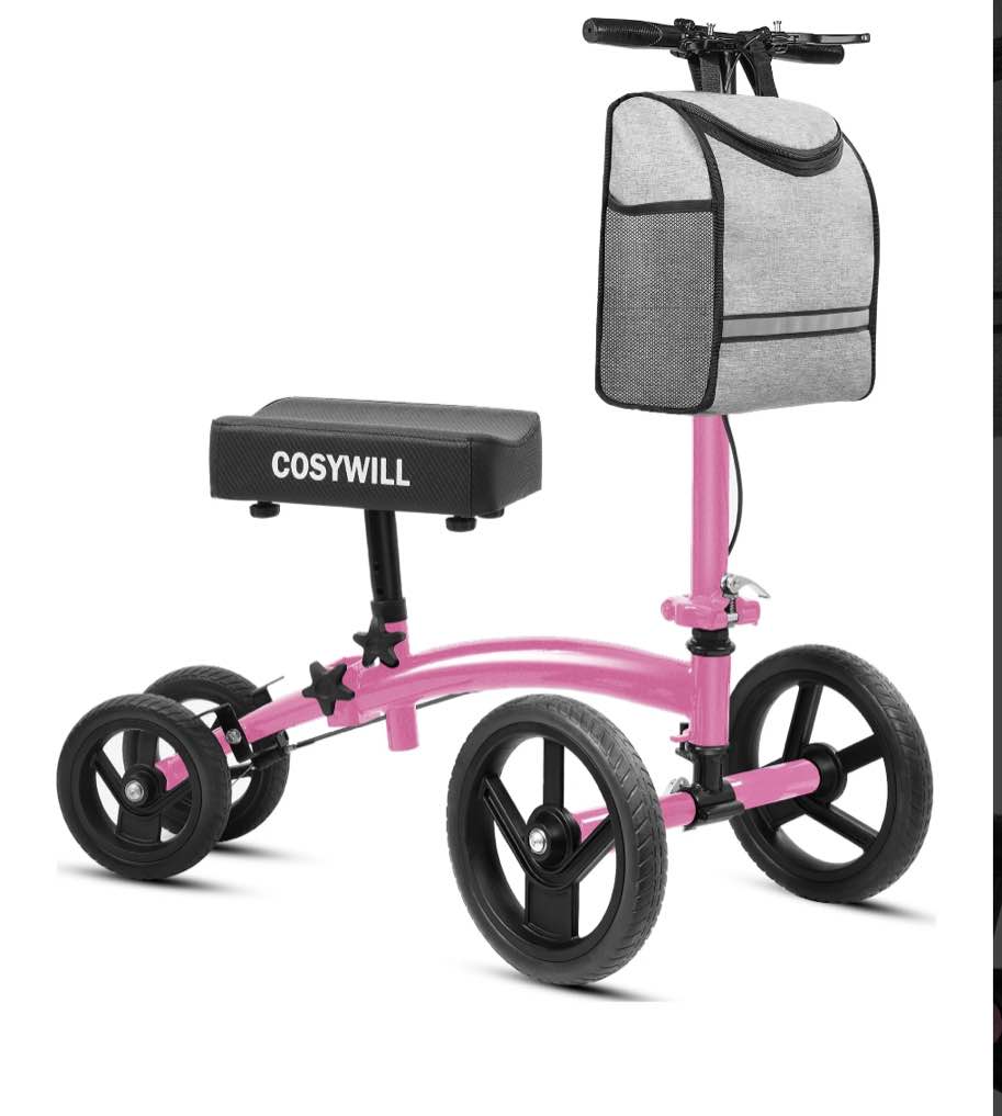 cosywill steerable knee scooter,economy knee walker,all terrain foldable medical scooter for foot injuries crutches alternative,pink