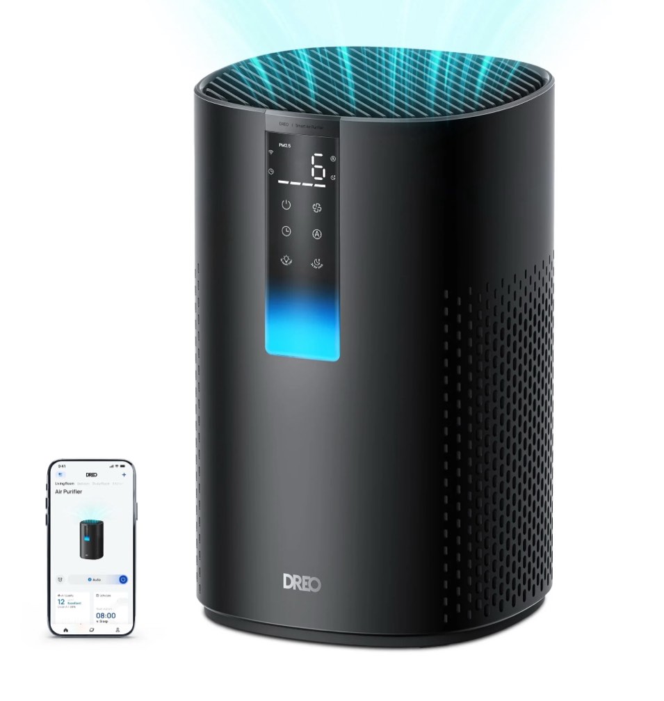 dreo hepa air purifier for large room up to 1600 sq.ft/2h, smart purificador for allergies and asthma, remove 99.97% pet hair, 5-stage filter with pm2.5 air quality display, 18w dc motor energy-save