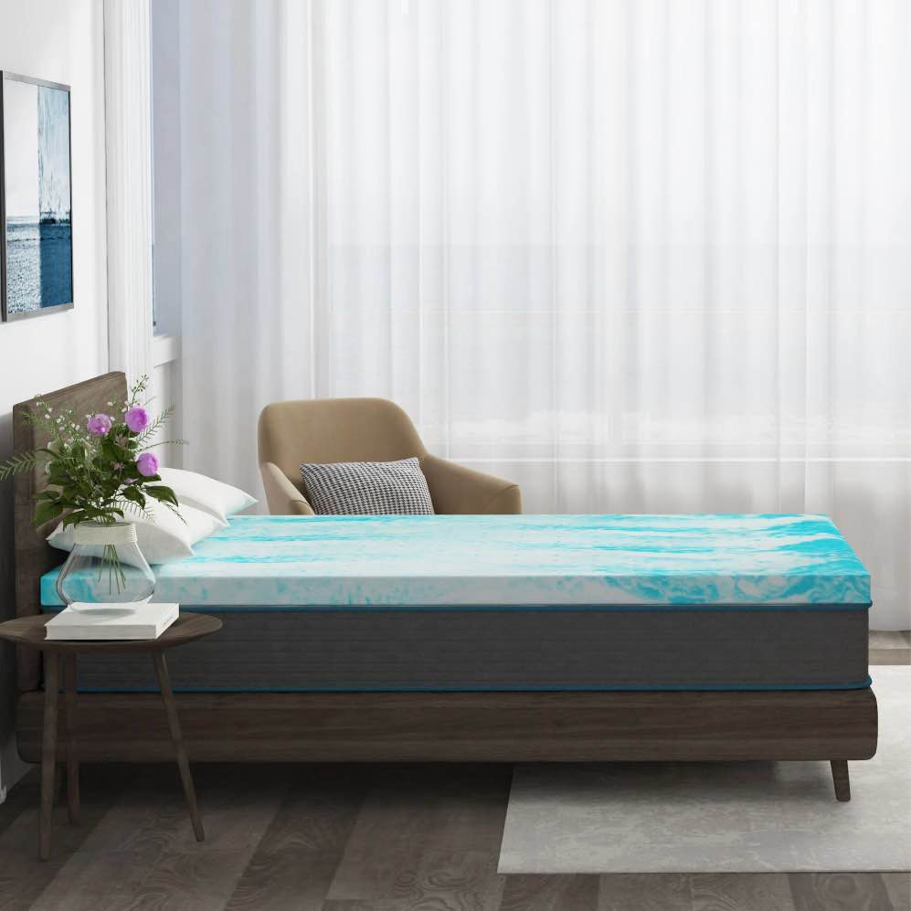 egohome 3 inch cooling gel memory foam mattress topper  twin mattress topper  blue