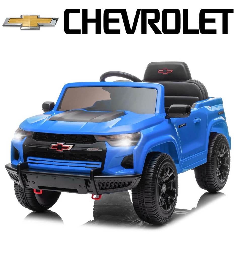 ubesgoo 12v licensed chevrolet colorado electric ride on car toy for toddler kid w/ remote control, led lights, blue