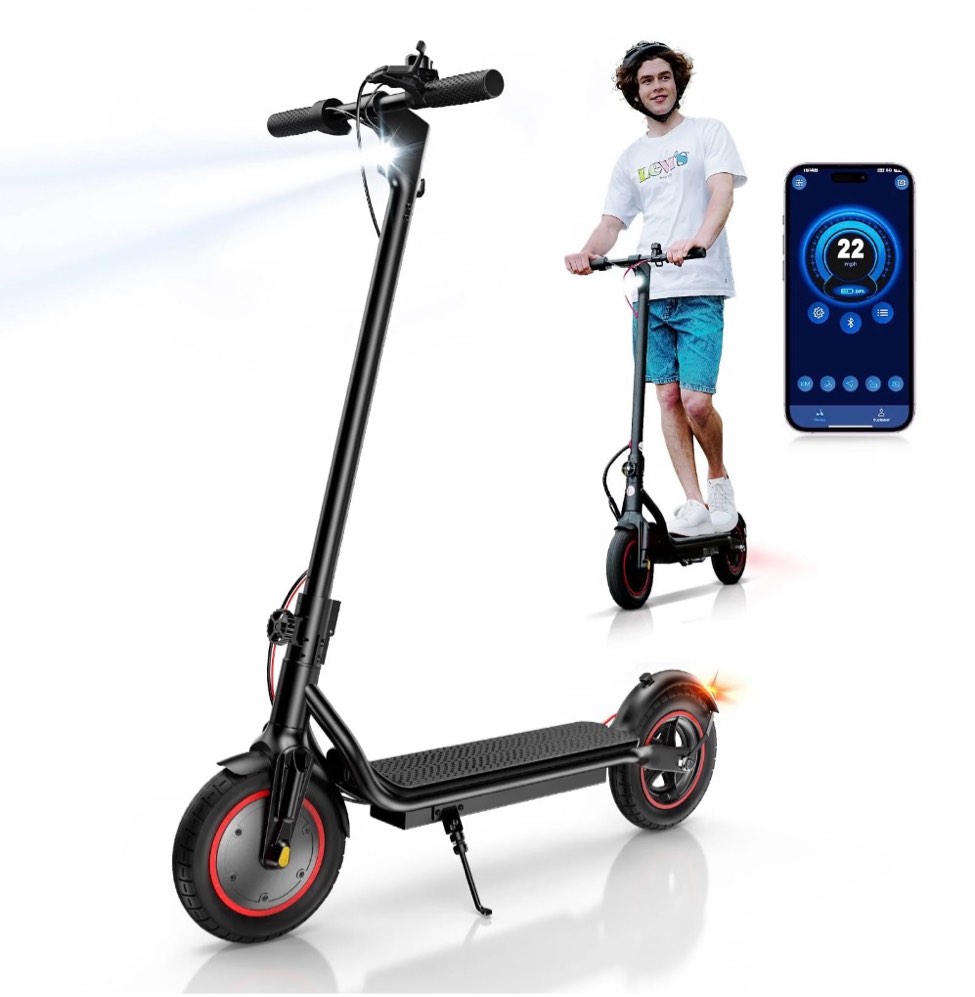 litefive 500w electric scooter - 10" tires, up to 22 mph & 23 miles, 3 speed modes foldable commuter electric scooter for adults