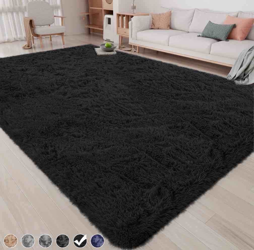 cozydesg 8ft x 10ft area rugs, soft fluffy area rugs floor mat floor rugs for living room bedroom modern decor carpet, black