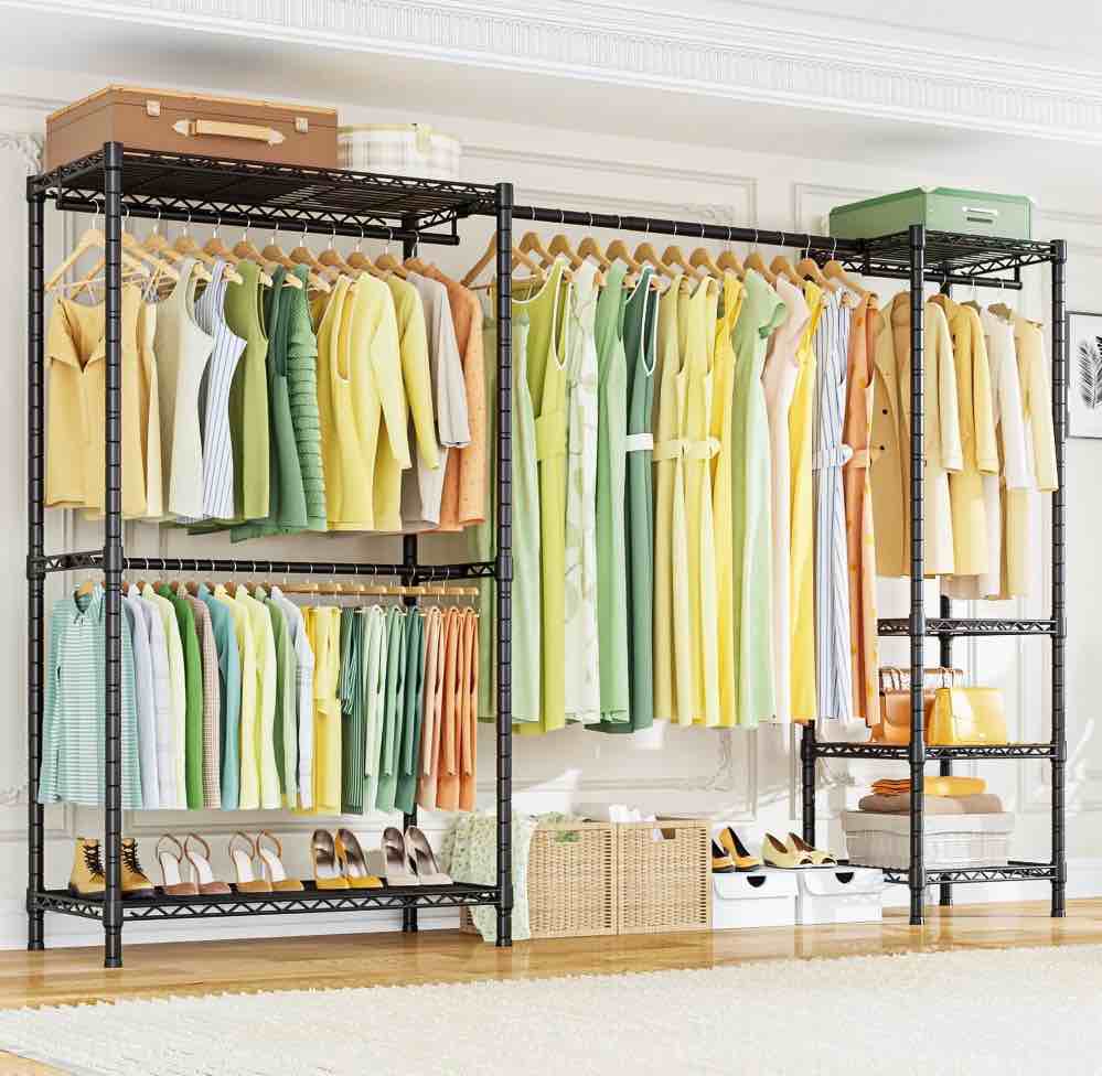 ulif e10 heavy duty closet organizer for bedroom & laundry room - adjustable clothes rack with 800lbs capacity  freestanding garment rack (73-97 w  black)