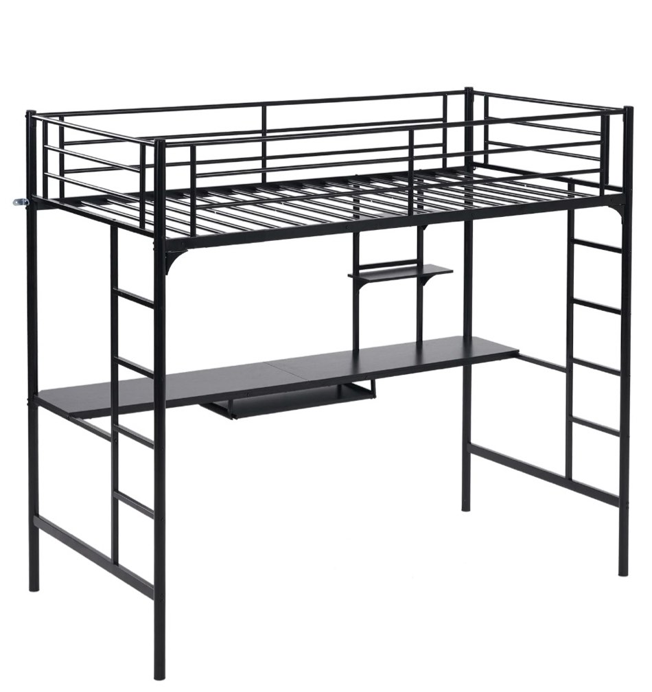 zimtown twin loft bed with desk, metal bunk bed, bed for bedroom, black