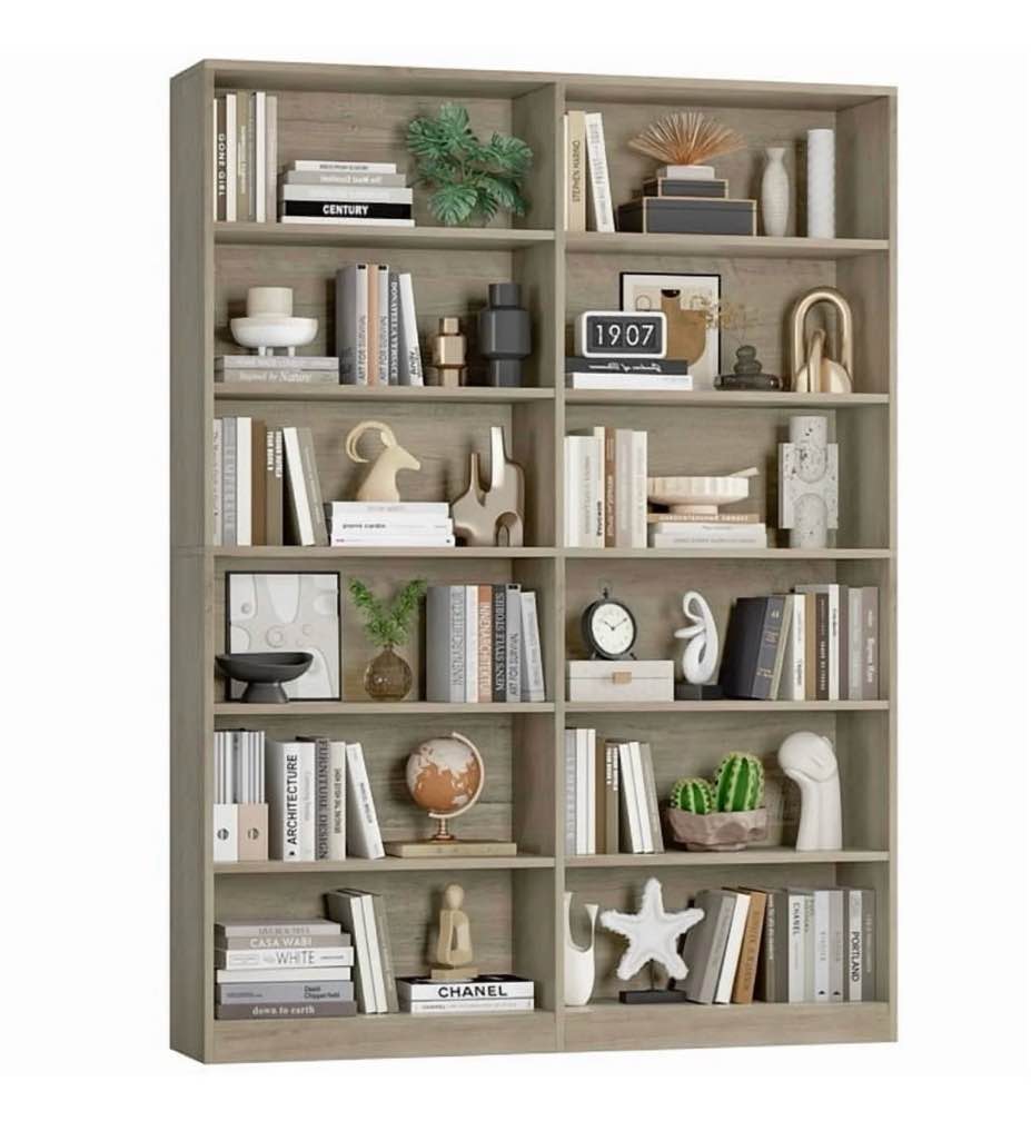 homfa 74.3” double wide 6-tier bookcase, extra large wooden freestanding display bookshelf for home office living room, gray