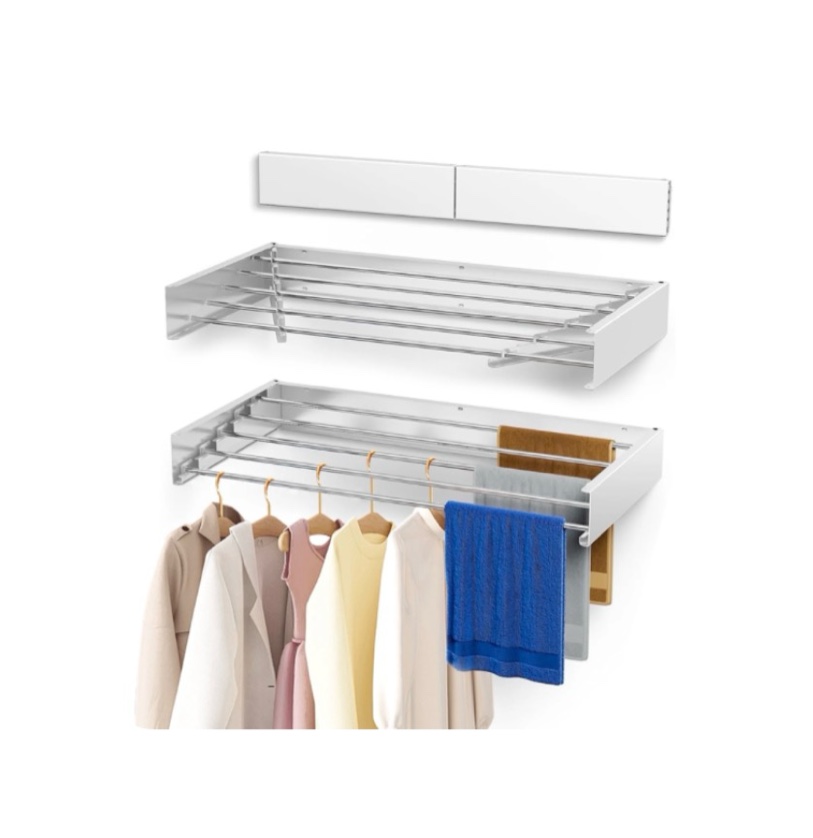 ryanstar racing laundry drying rack collapsible wall mounted clothes drying rack retractable drying rack 5 aluminum rods 60 lb capacity white 31.5