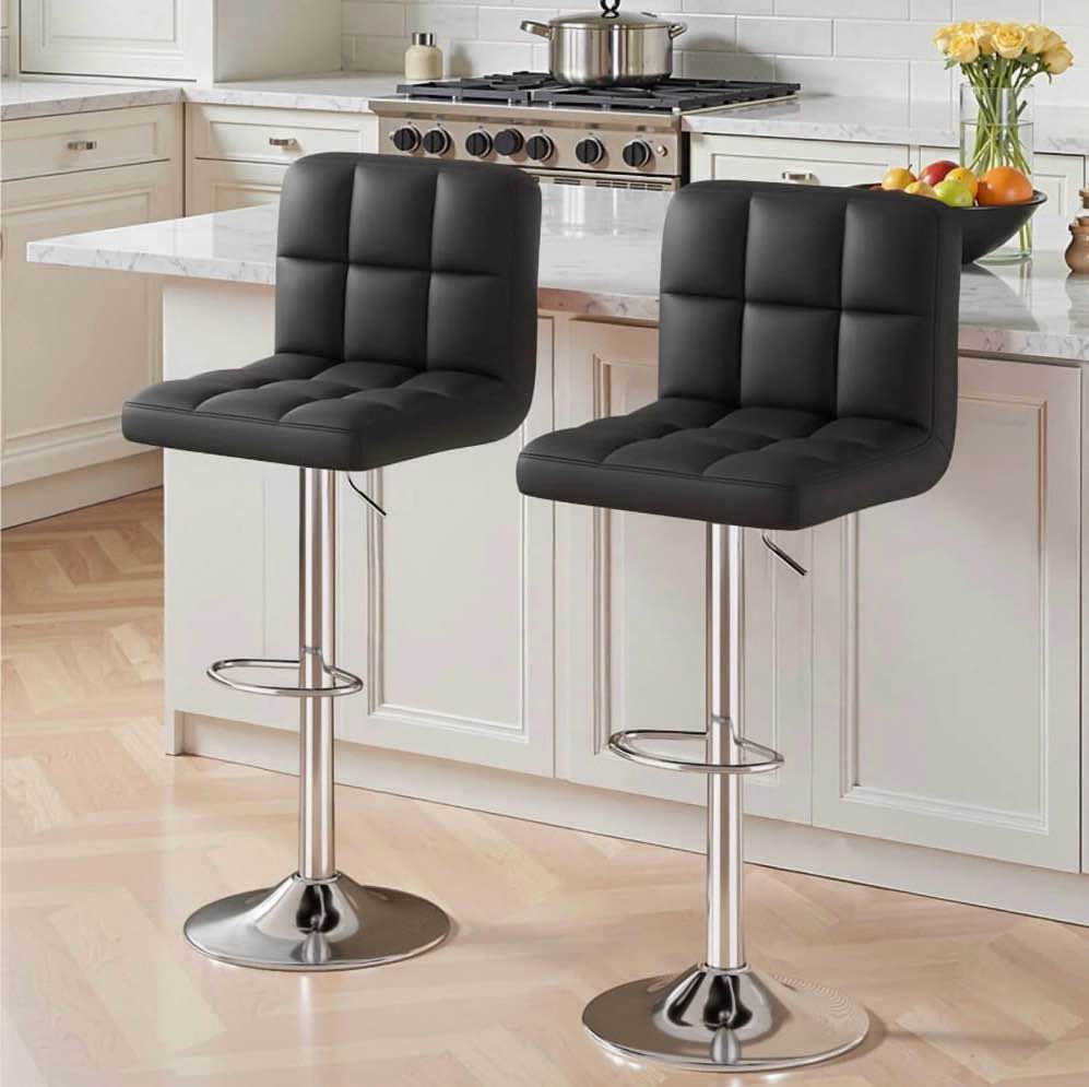daluvenix swivel bar stools set of 2 modern pu leather barstools with midback, adjustable counter height bar chairs for kitchen island, black