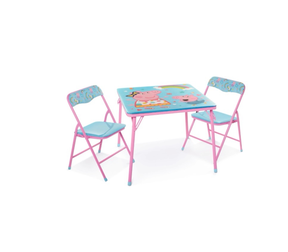 peppa pig kids erasable activity table includes 2 chairs with safety lock  non-skid rubber feet & padded seats